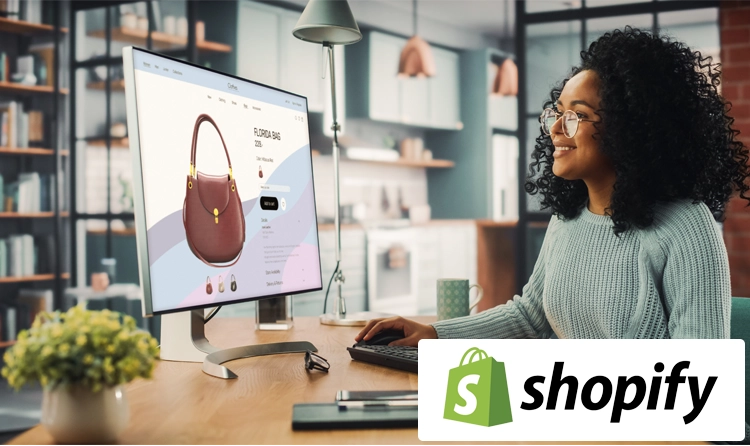 Woman shopping online with logo 1 |